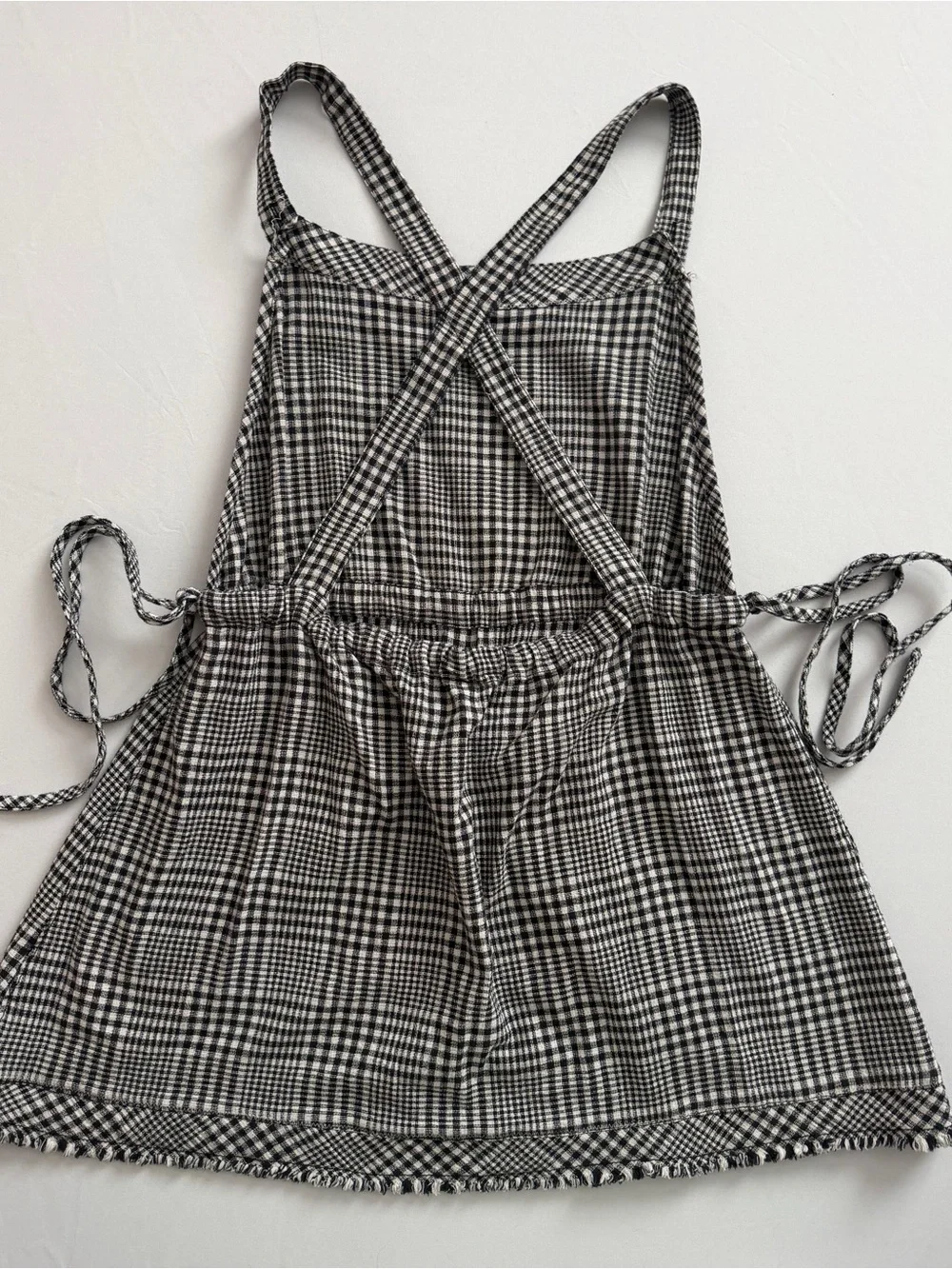 Free People Black & White Gingham Pinafore Mini-Dress